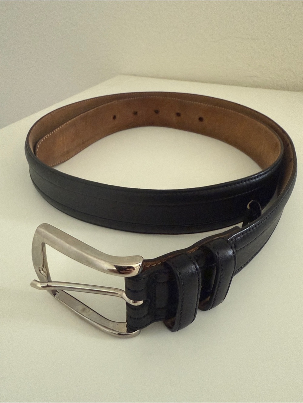 Mezlan Black Leather Dress Belt Size 36 Silver Buckle Made in Spain Classic